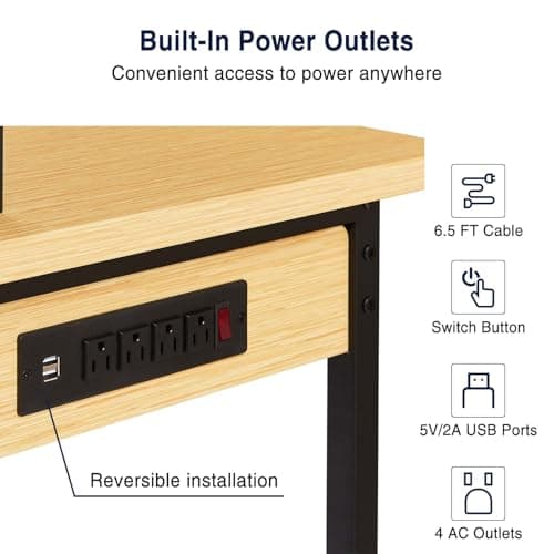 Tatub 48inch Adjustable Workbench with Wheels and Large Pegboard, Work Table with Power Outlets, 2000 LBS Load Capacity Rolling Work Benches for Garage, Office, Workshop, Home 6