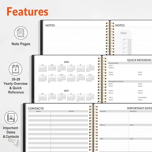 SUNEE 2026-2027 Appointment Book, Quarter-Hourly, Weekly & Monthly - from July 2026 to June 2027, 8.5"x11" Academic Planner, Flexible Cover, Note Pages, Bookmark, Spiral Binding, Black 5