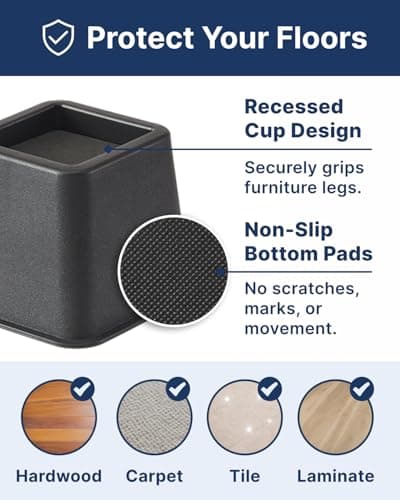 Bed Risers - 3 & 5 Inch Adjustable Furniture Risers or 8 Inch Combined - Heavy Duty for Couch, Table, Dorm, Sofa, Chair & Table - Bed Support Legs for Height, Supports Up to 1,300 lbs (8 Pack, Black) 5