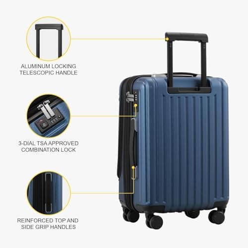 LEVEL8 Grace Carry on Luggage 22x14x9 Airline Approved, 20 Inch Hard Shell Suitcases with Spinner Wheels, Abs+Pc Hard Case Luggages with Tsa Lock for Airplane, Blue 6
