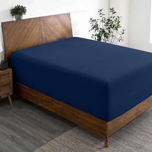 Bare Home Queen Fitted Sheet - Extra Deep Pocket Fitted Sheet - Premium 1800 Microfiber - Ultra-Soft Wrinkle Free - Queen Deep Pocket Bottom Sheets (Queen - 11" to 22" Pocket, Dark Blue)
