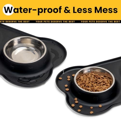 Conlun Dog Bowls with Silicone Feeding Mat, No Spill Food Water Dish Set, Dishwasher Safe, 2 Stainless Steel Puppy Bowls, Suitable for Tiny Dogs Kittens Cats Rabbits Pets under 8lbs, Extra Small,Black 5