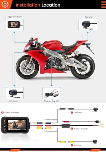 CAMECHO Motorcycle Dash Cam Front and Rear, IP67 Waterpoorf Dual Dash Camera with 32GB Card, 3" HD Car Camera with G-Sensor, Night Vision, Loop Recording, Dashcam for Motorbike, Motorsports 7