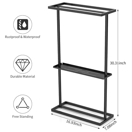 Gypie Free Standing Towel Rack for Bathroom, 2 Tiers Extra Storage Shelf with Rubber Pad, Metal Towel Drying Stand, Hand Towel for Living Room, Pool Towel Rack 4