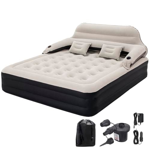DIMAR GARDEN King Size Air Mattress with Headboard and Pump,Blow Up Mattress Inflatable Bed with Pillows