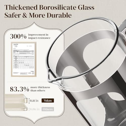 Veken French Press Coffee Maker 34oz, No Plastic Touching Cafe,Thickened Glass Stainless Steel Brewer, Cold Brew Cafetera Tea pot for Kitchen Travel Camping, Gifts, Decor, Bar Accessories, Dark Pewter 5