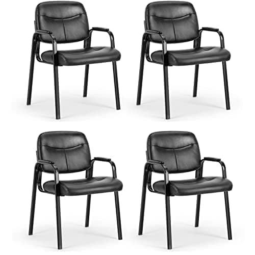 OLIXIS Guest Reception Desk Chairs Without Wheels Set of 4,PU Leather Padded Arms and Lumbar Support, for Office, Waiting Room, Restaurant, Library, Barber Store, Clinic, Lobby 8