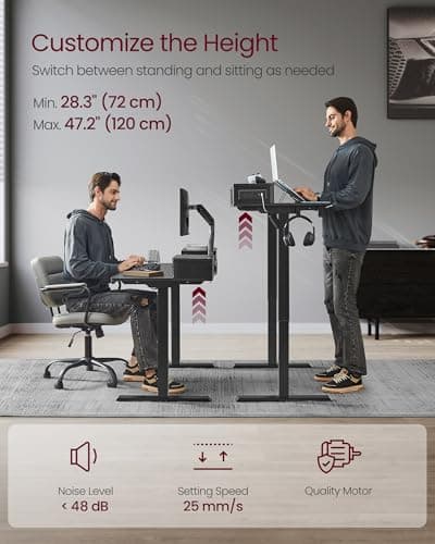 VASAGLE Electric Standing Desk with Drawers, 47.2 x 23.6 Inches, Sit Stand Desk with Power Outlet and LED Lights, Adjustable Height, Storage Shelf, 3 Memory Buttons, for Home Office, Ink Black 5