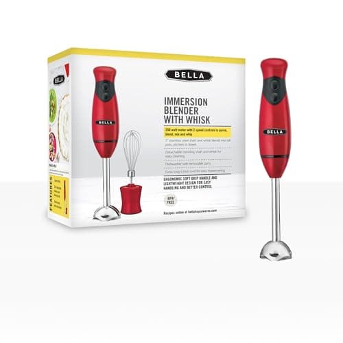 BELLA 2-Speed Hand Immersion Blender with Whisk Attachment, 250 Watt, Red, Immersion Blender with Dishwasher Safe Whisk & Blending Attachments for Food Prep (14460) 8