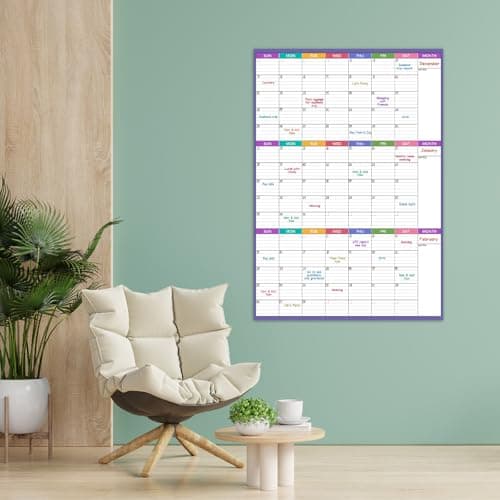 Dry Erase Calendar for Wall - Undated 3 Month Wall Calendar, 28'' x 40'', Erasable & Reusable Wall Calendar, Dry Erase Calendar for Home, Office and School, 10 Round Stickers 7