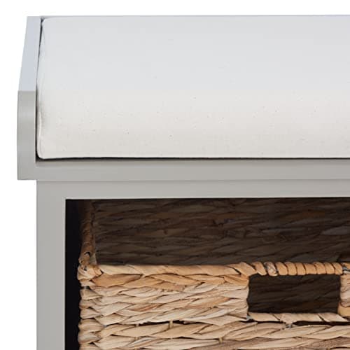 SAFAVIEH Home Collection – Freddy Vintage Grey Storage Bench with Wicker Baskets & Cushion, Entryway Seating Bench, Fully Assembled (AMH5736F) 6