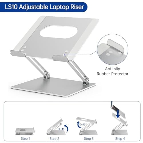 BESIGN LS10 Aluminum Laptop Stand, Ergonomic Adjustable Notebook Tablet Stand, Computer Holder Compatible with Air, Pro, Dell, HP, Lenovo More 10-14" Laptops, Silver 5