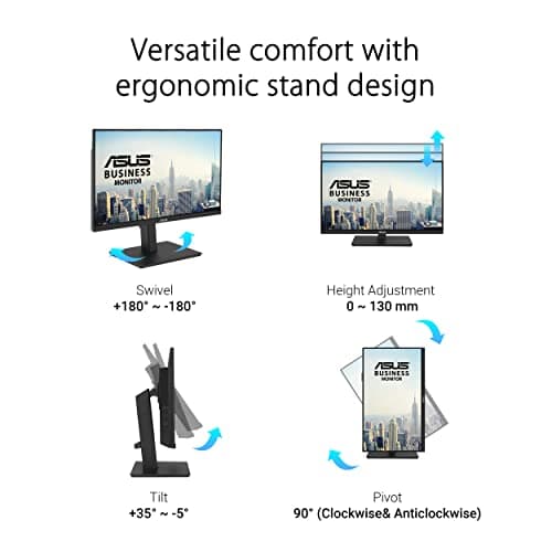 ASUS 23.8” 1080P Docking Monitor (VA24ECPSN) - Full HD, IPS, 75Hz, Adaptive-Sync, Speakers, Eye Care, Low Blue Light, Flicker Free, USB-C, RJ45, HDMI, Frameless, Height Adjustment, VESA Wall Mountable 6