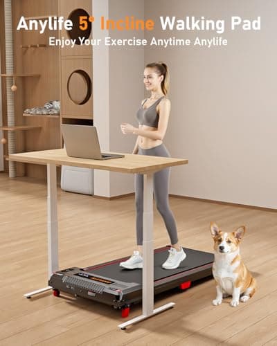 Walking Pad Treadmill, Anylife Incline Walking Pads Under Desk 330lb Capacity, 2.5HP Portable Treadmills for Home, Compact Treadmill Small Running Pad with LED Display, Remote Control, Orange 6