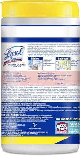 Lysol Disinfectant Wipes Multi-Surface Antibacterial Cleaning Wipes, Dorm Room Essentials For Disinfecting and Cleaning Lemon and Lime Blossom 80 Count (Pack of 2) 10