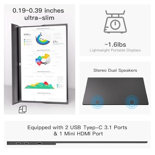 FMC 2.5K Portable Monitor 16"" QHD 144hz Gaming Monitor USB-C HDMI Computer Display IPS Eye Care External Second Screen for Travel Laptop MacBook Surface PC PS4/PS5 Xbox Switch (16), Black, Y-60G 8