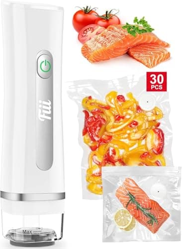 Fiii Portable Vacuum Sealer for Food, Compact Vacuum Sealer with Visible Water Tank, 30 Reusable Vacuum Bags, Handheld Sealer Machine, Pure White