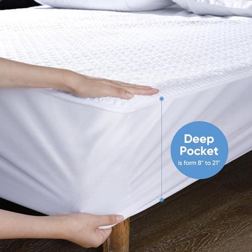 Cooling Waterproof Mattress Protector Queen Size, Mattress Cover 3D Air Fabric Mattress Pad Cover Smooth Soft Breathable Noiseless, 8''-21'' Deep Pocket 5