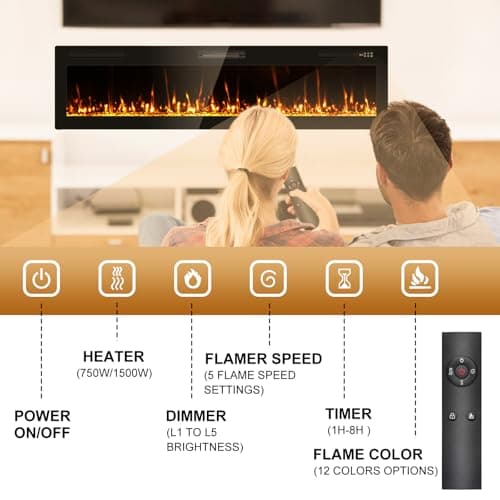 Eueiriup 2025Upgraded 72” Recessed and Wall Mounted Electric Fireplace, Ultra Thin Narrow Beleze Fire Places with Remote Control, Screen Control,Adjustable Flame Colors and Speed 5