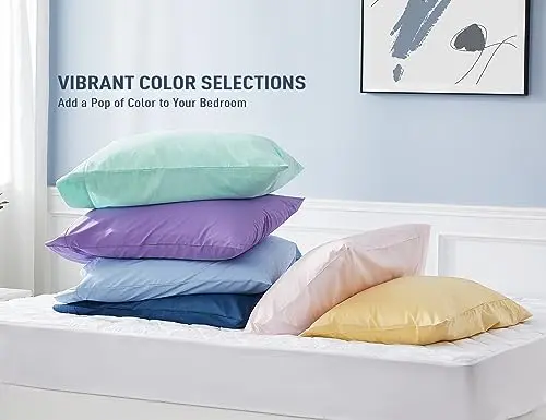 HOMTEC Pillow Cases, King Size Cotton Percale Weave Pillowcases, Pre-Shrunk Breathable and Hypoallergenic Pillowcases, Set of 2 (2 Piece King 20 Inch x 40 Inch, White) 6