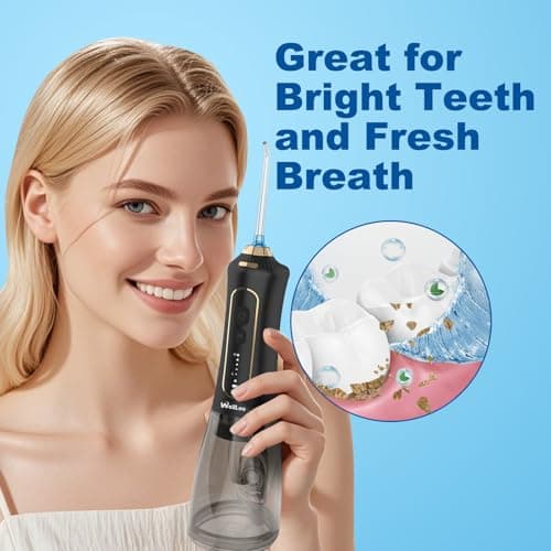 WellLeo Water Flossers for Teeth, 300ML Cordless Oral Irrigator Rechargeable Dental Flosser Picks with 5 Modes 5 Jet Tips,IPX7 Waterproof Teeth Cleaner for Braces Gum Care, Home Travel Use 7