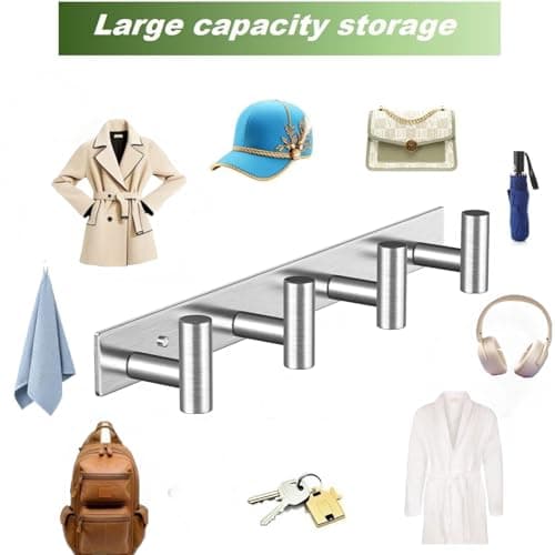 VINHOLD Wall Mounted Coat Rack-4 Hooks, Heavy Duty Stainless Steel Wall Hooks for Towel Coat Bag, Hat Rack Coat Hanger Coat Hooks Towel Racks for Bathroom Entryway Kitchen Hotel (Silvery, 1 Pack) 7