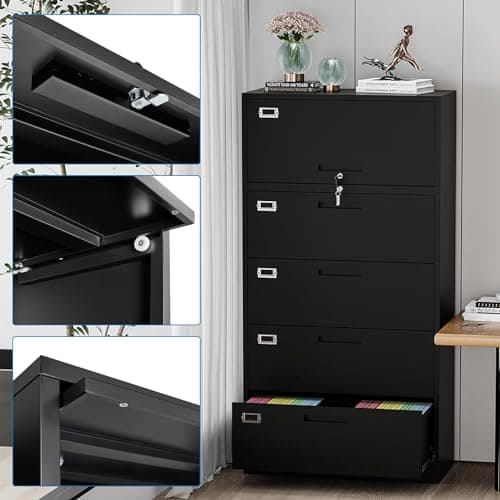 BYNSOE 4 Drawer+1 Storage Compartment Metal File Cabinet Lateral Filing Cabinet with Lock Office Home Lateral Cabinet for A4 Legal/Letter Size Assembly Required 5