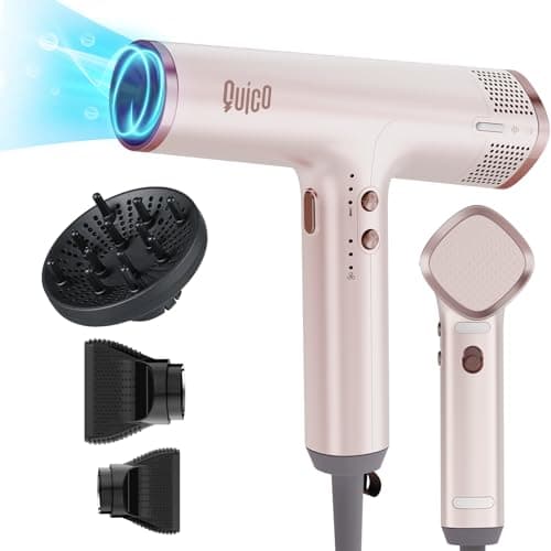 Quico Hair Dryers for Women, 7X Faster BLDC Motor, Quiet 1875W 110,000 RPM 2 Billion Negative Ionic Salon Blow Dryer with Diffuser, Adjustable Temp & Speed, Portable Hair Dryer for Home Travel, Pink