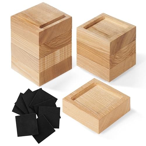Bed Risers, Furniture Risers (Set of 8-Height 1") Can be Adjusted to 2'' 3''or 4'', Lifts Furniture Risers, Solid Natural Wood Risers, Non-Slip Recessed Hole (Square-Natural Color)
