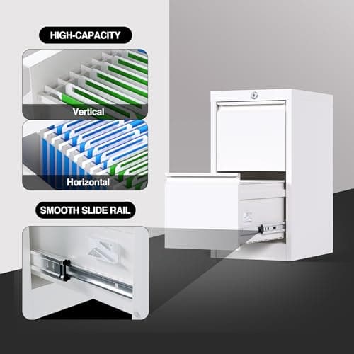 Reemoon Metal File Cabinet with Lock, Drawers Vertical Filing Stoage Cabinets for Home Office, Small and Narrow Filing Cabinet for Hanging Letter/Legal/A4 Folders (White, 2 Drawers) (ZKWJG) 6