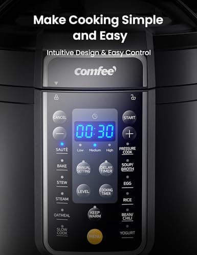 COMFEE’ 9-in-1 Electric Pressure Cooker 13 Presets Instant Multi Cooker Olla de Presion Slow Cooker Rice Cooker Steamer Sauté Yogurt Maker Non-Stick Pot 6 Quart Black, Aluminum 5