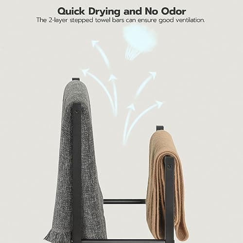 HOOBRO Free Standing Towel Rack for Bathroom, 2 Tier Blanket Rack, 16.5" L x 9.4" W x 31.5" H, Blanket Holder, Drying and Display Rack with Shelf, Rustic Brown and Black BF02LB01 7