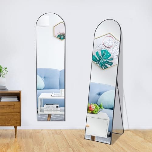 NEWBULIG 59"x16" Full Length Floor Mirror,Wall Mounted Mirror Hanging or Leaning, Arched Floor Mirror for Living Room Cloakroom,Black-Arched 7