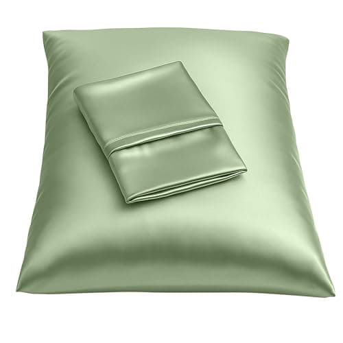 BLISSFORD Satin Pillowcase with Zipper, for Hair and Skin Care, Feels Soft and Cool Like a Silk Pillowcase, Satin Pillow Cases 2 Pack, Slik Pillow Cover, Sage Green -King Size -Set of 2