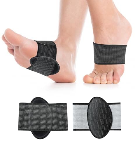 HiRui 2-Pack Arch Support Cushions with Silicone Pad for Plantar Fasciitis Relief - Non-Slip Elastic Foot Arch Brace for Flat & Fallen Arches, High Arch, Foot Care - Fits All Shoes (Black, Medium)
