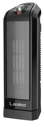 Lasko Oscillating Ceramic Tower Space Heater for Home with Overheat Protection, Adjustable Thermostat, and 2 Speeds, 15.7 Inches, Black, 1500W, CT16450