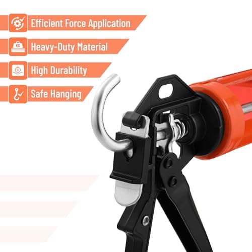 Bates- Caulking Gun, 12:1 Thrust Ratio, Black & Orange, Caulking Tool Gun, Caulk Gun No Drip, Hand Caulking Guns, Silicone Gun, Caulking Gun Tool, No Drip Caulk Gun 6