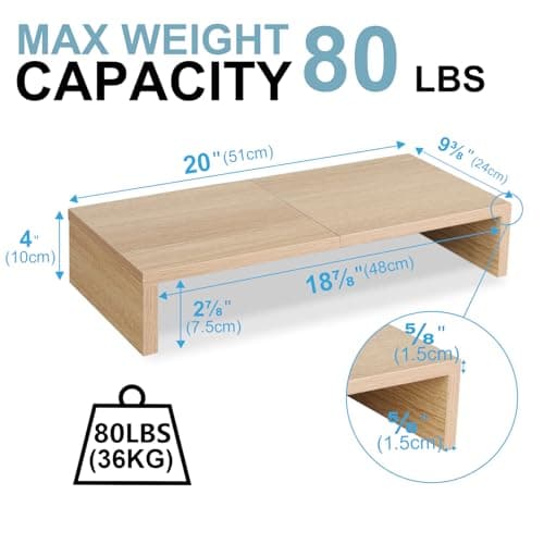 TEAMIX 20 Inch Wood Monitor Stand Riser, Wooden Desktop Stand for PC/TV/Laptop/Printer, Cozy Monitor Riser with Storage, Computer Stand Space-Saving 5