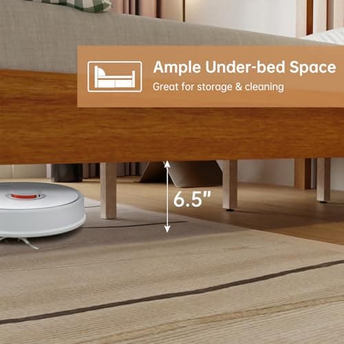 PayLessHere Wood Bed Frame Queen Size Solid Wood Platform Bed Frame with Headboard Wood Slats Support No Box Spring Needed Easy Assembly,Brown 7