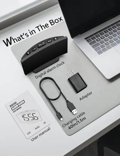 GOLOZA Digital Alarm Clock for Bedrooms, Digital Clock with Modern Curved Design, Conspicuous Blue LED Numbers, 5 Levels Brightness+Off, 2 Volume, 3 Alarm Tones, Snooze, Power-Off Memory, 12/24H 7