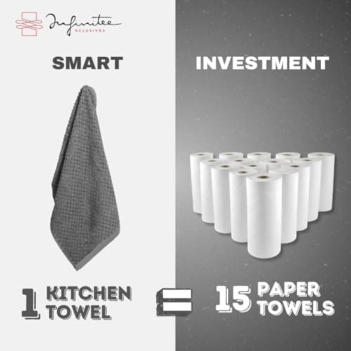 Infinitee Xclusives Premium Kitchen Towels – Pack of 3, 100% Cotton |15 x 25| Inches Absorbent Dish Towels - Terry Kitchen Dishcloth Towels - Grey Dish Cloth for Household Cleaning 6