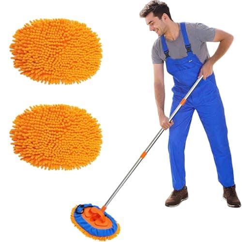 52" Multipurpose Microfiber Duster with 2 Washable Chenille Microfiber Cloth Head, Baseboard Cleaner, Wall Duster, Car Duster, Cleaning Supplies for Walls, Ceilings, Floors, Car, Furniture