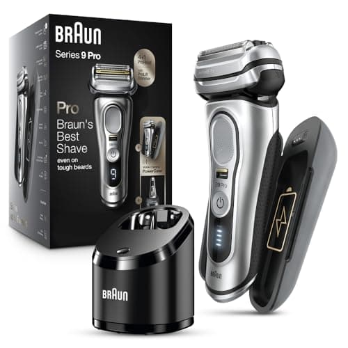 Braun Electric Razor for Men, Waterproof Foil Shaver, Series 9 Pro 9477cc, Wet & Dry Shave, with Portable Charging Case, ProLift Beard Trimmer, 5-in-1 Cleaning & Charging SmartCare Center, Silver