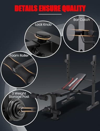 OPPSDECOR Weight Bench, 600LBS Adjustable Bench Press with Squat Rack & Leg Extension, 3 Sec Folding Workout Bench for Full Body Exercise, Incline Decline Flat Weight Benches for Home Gym Exercise 5