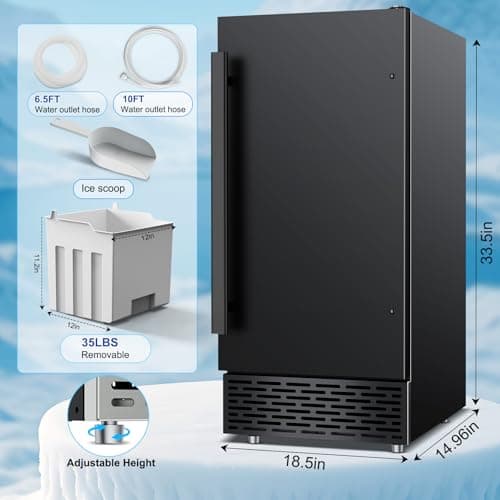 RAPSUAR Under Counter Ice Maker, Ice Maker Machine Commercial, 120Lbs/24H with 35lbs Storage Bin, 40Pcs Cubes in 10Mins, Built in Ice Machine for Home Office Commercial, Black-2 8