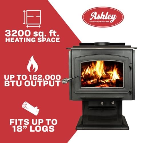 Ashely AW3200E-P 3,200 Sq. Ft. EPA Certified Pedestal Wood Burning Stove with Blower 5