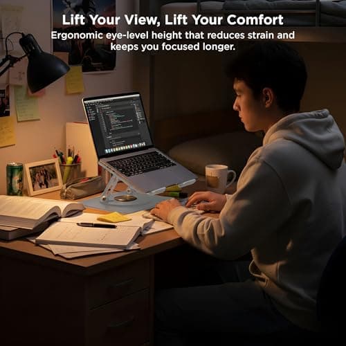 Uncaged Ergonomics Swivel Laptop Stand for Desk, Adjustable Computer iPad Stand for Desk w/ 360 Rotation, Portable Laptop Holder for Home Office Ergonomic Supplies 7