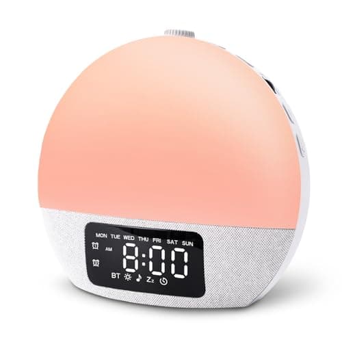 Geuuap Sunrise Alarm Clock White Noise Sound Machine with 25 Soothing Sounds, 17 Night Lights, Bluetooth Speaker Wake Up Light Alarm Clock for Bedrooms, Heavy Sleepers, Baby, Kids
