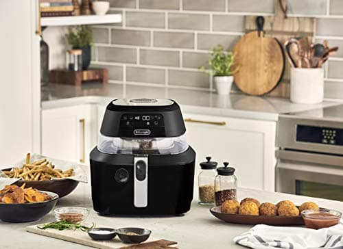 De'Longhi Rapid Crisp Air Fryer, 5-Quart, 1700-Watt XL Cooker, Fries, Crisps, Roasts, Bakes, 5 Preset Functions, Pizza Setting, Up to 20% Faster Cooking, Easy Clean Nonstick, 360° Viewing, Black 8