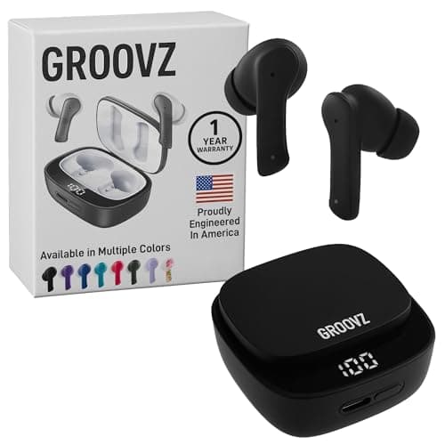 Groovz True Wireless Earbuds with Charging Case - Designed and Engineered in The USA - IPx4 Water Resistant Bluetooth Earbuds Compatible with Apple and Android - 27Hrs Battery Life - Black